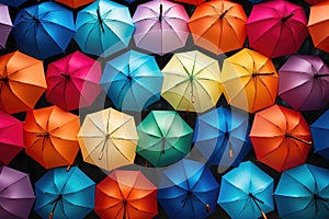 Colorful umbrellas on the street of Chiang Mai, Thailand, A colorful rainbow of umbrellas on a rainy day, AI Generated