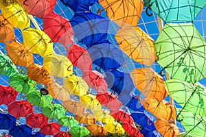 Colorful Umbrellas Street Cover Background