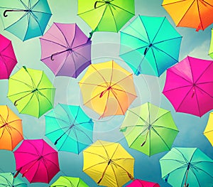 Colorful umbrellas. Street decoration