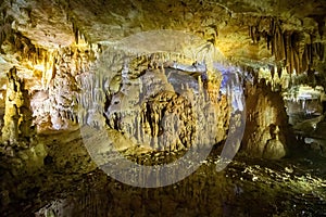 Colorful underground Prometheus Cave formations, Imereti region of Georgia