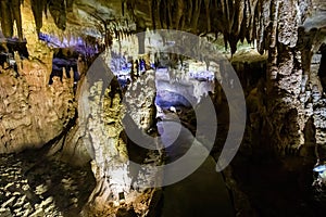 Colorful underground Prometheus Cave formations, Imereti region of Georgia