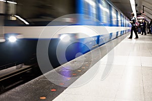 Colorful Underground Subway Train with motion blur