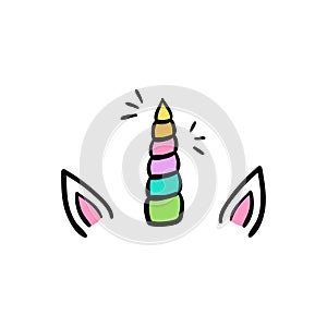 Colorful unicorn horn and ears vector illustration