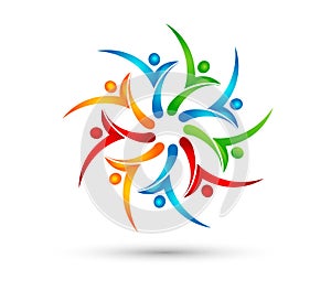 Colorful unity people circle vector logo, icon illustration.