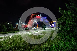 Colorful unusual building in the night