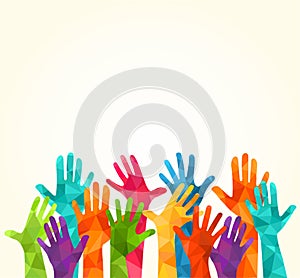 Colorful up hands. Vector illustration, an associers celation, unity, partners, company, friendship, friends background Volunteebr