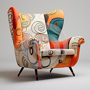 Colorful Upholstered Chair In Abstract Primitivist Design