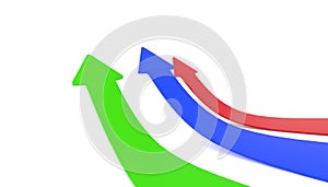 Colorful upswing arrows on white photo