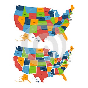 Colorful USA map with states. Vector illustration