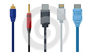 Colorful USB Cables Vector Set. Electric Cords Collection