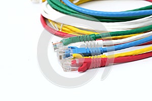 Colorful UTP ethernet cables LAN white background