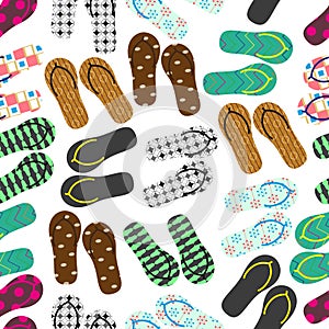 Colorful variation of flip flops summer shoes seamless pattern eps10