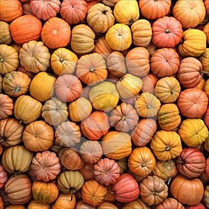 Colorful varieties of pumpkins. Color gradient background