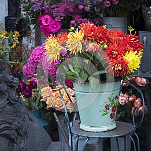 Colorful variety of flowers sold in the market in London