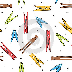 Colorful various types of clothes pin pegs seamless pattern