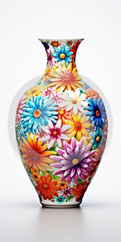 Colorful Vase Painting On White Background - Ultra Detailed Dazecore Flower Power Art