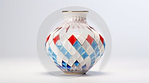 Colorful Vase On White Background: Vray Tracing, Meticulous Mosaics, Retro Charm