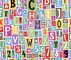 Colorful vector alphabet letters made of newspaper magazine font type