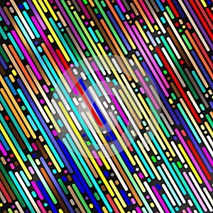 Colorful vector background made of stripes. Abstract tubes and dots. Pop art design pattern, glowing multicolored