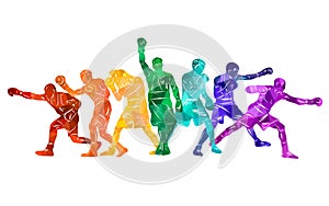 Colorful vector boxing illustration. Bright silhouettes of boxers men.