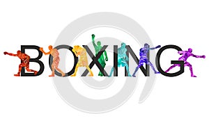 Colorful vector boxing illustration. Bright silhouettes of boxers men