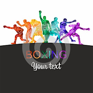 Colorful vector boxing illustration. Bright silhouettes of boxers men. Fighter.