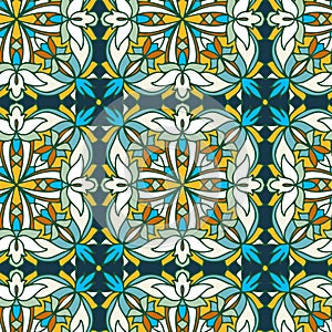 Colorful vector decorative geometric floral ornament seamless pattern in Moroccan style