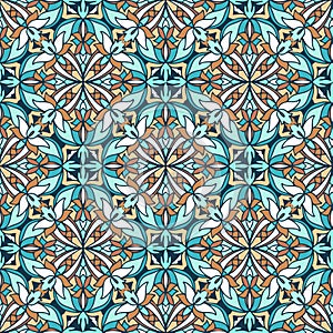 Colorful vector decorative geometric floral ornament seamless pattern in Moroccan style
