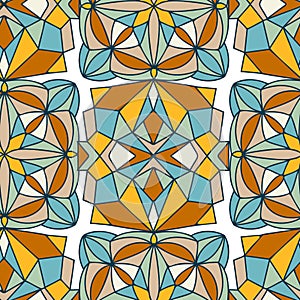 Colorful vector decorative geometric floral ornament seamless pattern in Moroccan style