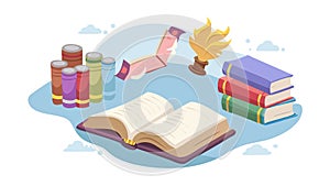 Stack of Books and Apple Education Vector, vector design Generative AI