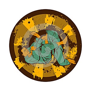 Colorful vector illustration with Brazilian Jiu Jitsu Fighters.