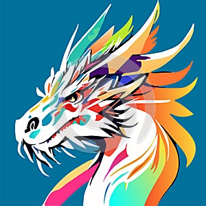 Colorful vector illustration of a dragon head in the form of a rainbow AI generated