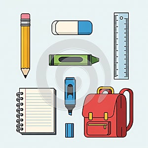 Back to School Supplies Vector Icon Set
