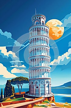 Leaning Tower of Pisa at Sunset AI Generated