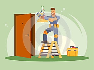 Colorful vector illustration of a male electrician