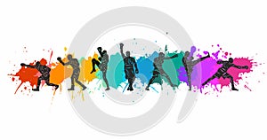 Colorful vector illustration silhouettes of boxers, thai boxers, kickboxers. Unity sports boxing, Thai boxing, kickboxing