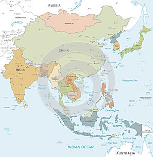 Colorful Vector map of East Asia