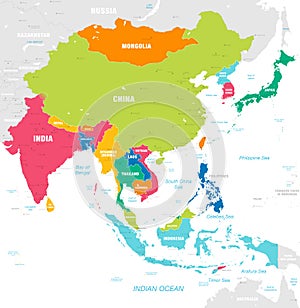 Colorful Vector map of East Asia