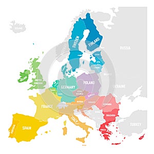 Colorful vector map of EU, European Union, member states