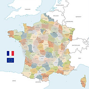 Colorful Vector Map of France