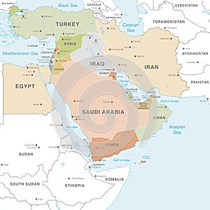 Colorful Vector map of the Middle East Zone