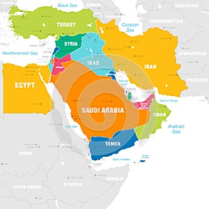 Colorful Vector map of the Middle East Zone