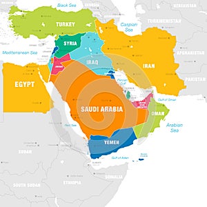 Colorful Vector map of the Middle East Zone photo