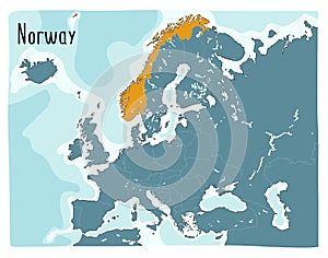 Colorful vector map of Norway highlighted in Europe