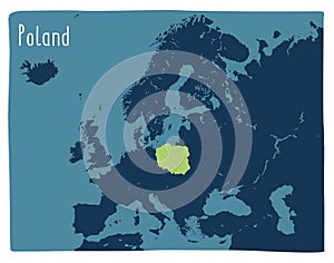 Colorful vector map of Poland highlighted in Europe