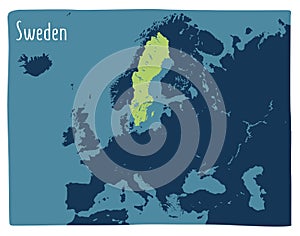 Colorful vector map of Sweden highlighted in Europe