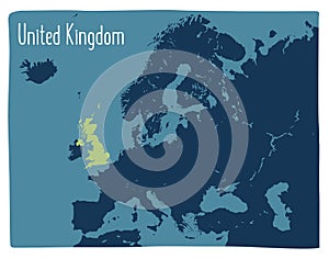 Colorful vector map of the UK highlighted in Europe