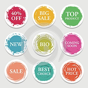 Colorful vector paper circle, sticker, label, banner with brush strokes.