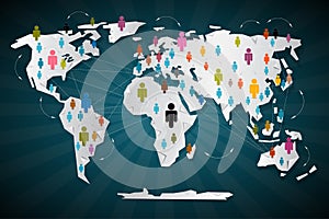 Colorful Vector People Icons on World Map