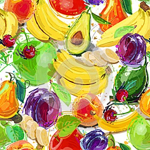 Colorful vector seamless pattern with summer fruits. Artistic vector illustration